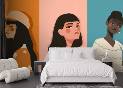 Set of diverse portraits of women of different gender and age. Vector flat illustration Wall mural