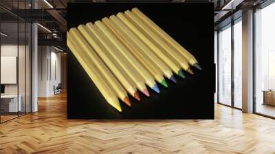 Wooden colorful ordinary pencils isolated on a dark background. Education equipment Wall mural