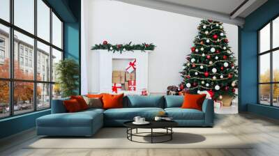 Christmas interior Christmas tree holiday decor presents new year Wall mural