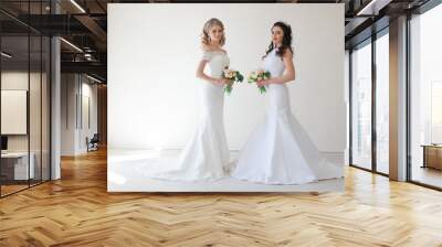 two wedding bride with bouquet wedding Wall mural