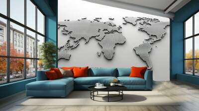 A black and white world map with a greyish color Wall mural