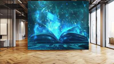 A blue book with a blue flame on the pages Wall mural