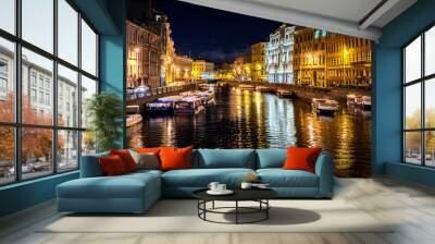 a canal in St. Peterburg, the view at night Wall mural