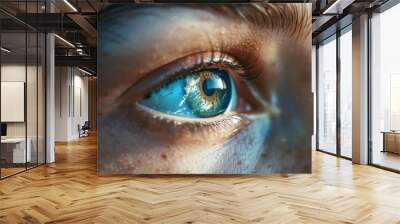 a hyper realistic image of a beautiful woman's eye, with the IRIS of the eye is the globe. Wall mural