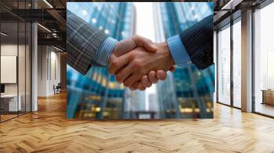 a photo of a professional handshake in front of a corporate building Wall mural