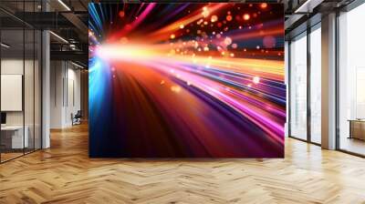 abstract speed light effect, colourful lines, vector illustration design, high-speed motion, blur effect, cable lines, style of motion Wall mural