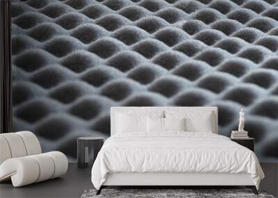 Abstract texture of grey soundproof acoustic foam with selective focus and blurred foreground Wall mural