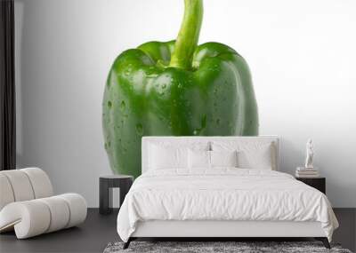 Green fresh pepper with water drops on a white background. Wall mural