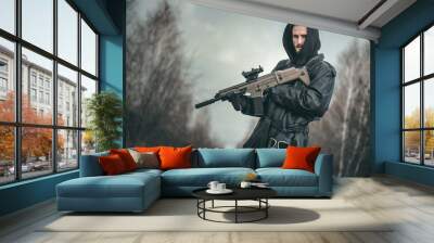 Post apocalypse soldier with a rifle concept. Wall mural