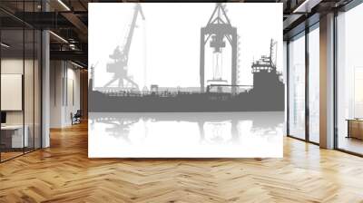 silhouette of ship in port on unloading under the crane Wall mural