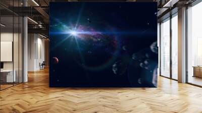 sun and asteroids in space Wall mural