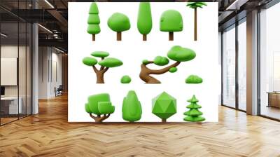 Cartoon trees set. 3D rendered illustration. Wall mural