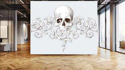 Vintage decorative element engraving with Baroque ornament and skull Wall mural