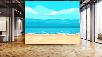 cartoon flat illustration of a serene beach landscape Wall mural