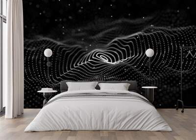 Abstract digital wave particle. Abstract music background. Futuristic point wave. Big data. 3D rendering. Wall mural