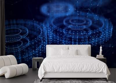 Abstract technology background. Technology concept. Gear wheel. Big Data concept. 3d illustration. 3d rendering. Wall mural