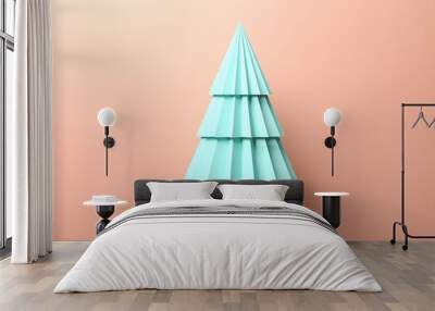 Abstract christmas tree on pink background Wall mural