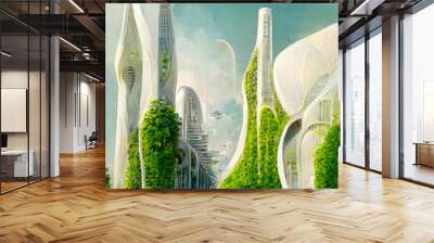 concept future city skyline 3D rendering Wall mural