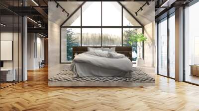 Interior bedroom of a forest house 3D rendering Wall mural