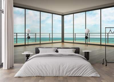 Interior of empty room with sea view 3D rendering Wall mural