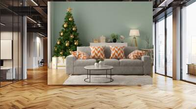 Interior of modern living room with christmas tree 3D rendering Wall mural