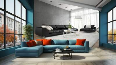 Interior of modern room with black couch 3D rendering 2 Wall mural