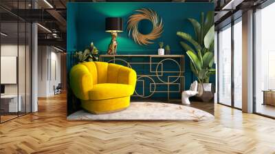 Luxury Interior. Modern art deco living room interior 3D illustration Wall mural