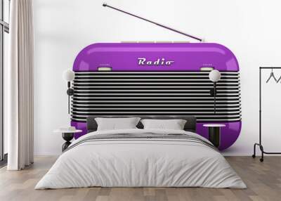 Old purple vintage retro style radio receiver isolated on white Wall mural