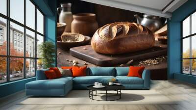 Bread lying on a table generative AI illustration  Wall mural