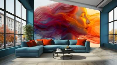 Colorful abstract silhouette profiles with wavy patterns. Artistic concept of human connection with nature and emotions. Versatile backdrop for creative design. Abstract representation of mental healt Wall mural