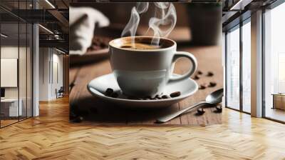 cup of coffee on table Wall mural