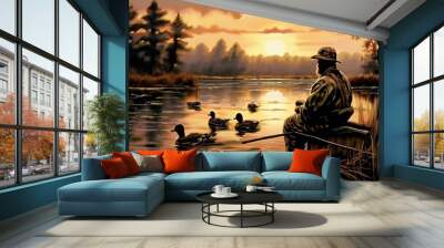 duck hunting hunting ducks and other waterfowl often using decoy Wall mural