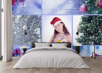 merry christmas and new year theme collage composed of different images Wall mural