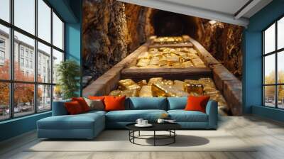 Glowing golden bars discovered in a hidden cave bring to life exciting tales from our past. Wall mural