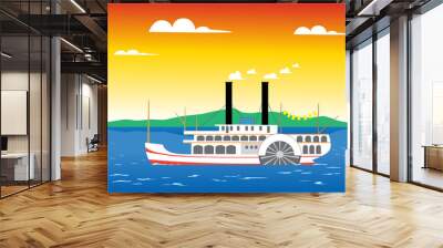 Paddle steamer on the river Wall mural