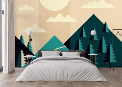 Beautiful simple landscape with coniferous trees Wall mural