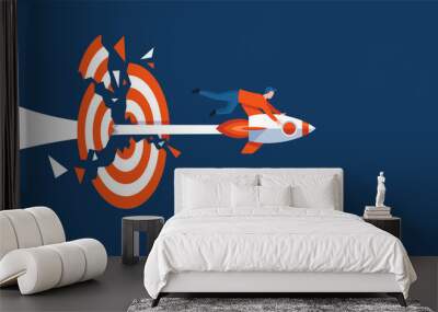 businessman flying on rocket and piercing a target Wall mural