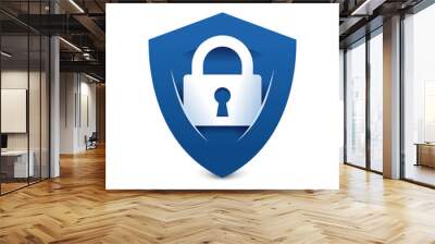 Data security icon - account protection sign - padlock with keyhole inside a shield  - safety and privacy logotype Wall mural