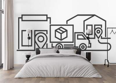 Door-to-door express delivery - from market to home service, bold line Wall mural