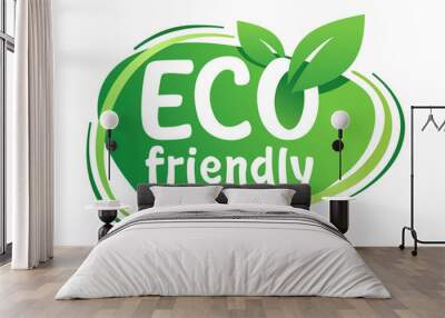 Eco friendly green icon with leaf Wall mural