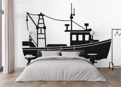 Fishing Vessel boat Flat monochrome icon Wall mural