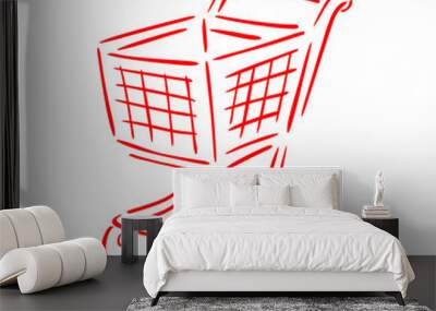 Hand-drawn shopping cart  - isolated drawing for shopping, retail and sales Wall mural