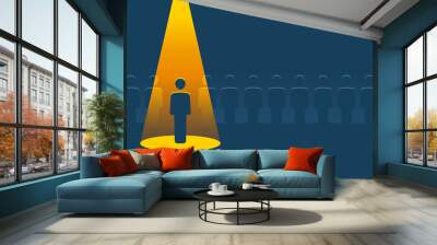 Recruitment or leadership concept people row with spotlight selected one - creative visualization of people challenge competition Wall mural