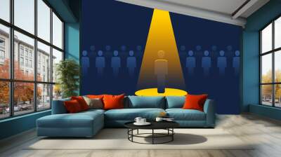 Recruitment or leadership concept people row with spotlight selected one - creative visualization of people challenge competition Wall mural