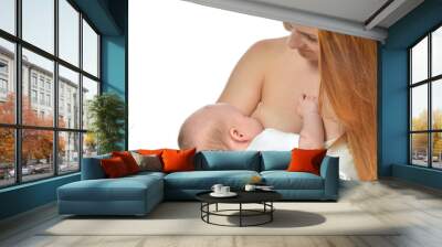 mother woman and her child baby girl sleeping l Wall mural