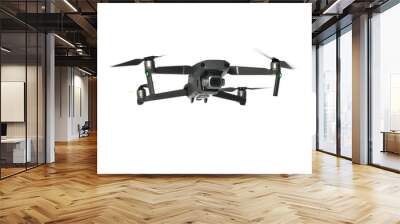 New dark grey drone quadcopter with digital camera and sensors flying isolated on white Wall mural