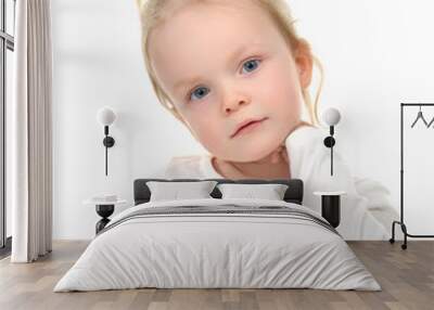 Portrait of caucasian blonde little girl with blue eyes Wall mural