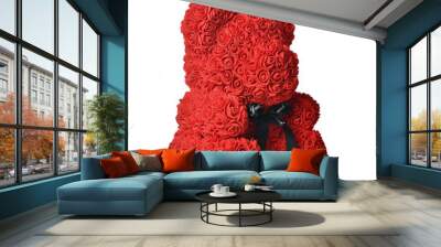 Red bear of roses present gift for valentines day or woman birthday isolated on white  Wall mural