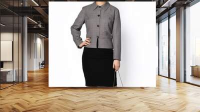 Young beautiful woman manager posing in new casual office suit on a white Wall mural