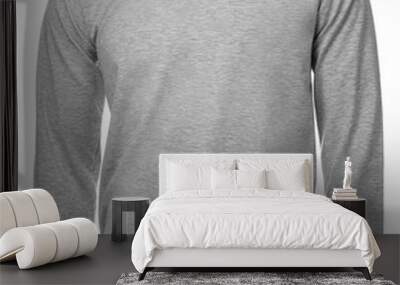 Heather grey longsleeve cotton shirt template on mannequin isolated on white Wall mural